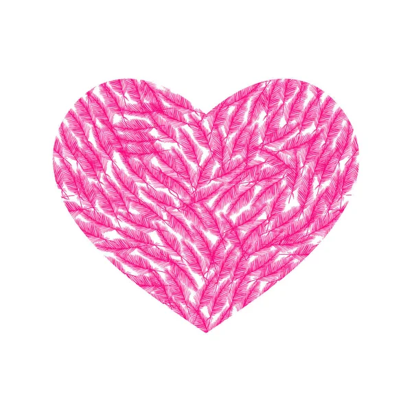 Vector heart made of feathers. Vector pink feather heart isolated on white background. Eps10. RGB. Global colors. One linear gradient is used — Stock Vector