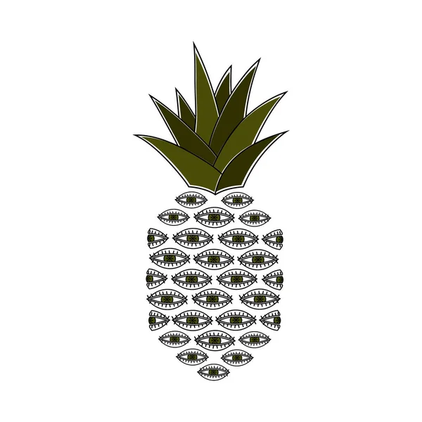 Ananas mit Augen. Icon Logo Vector Maskottchen. Vektorillustration. — Stockvektor