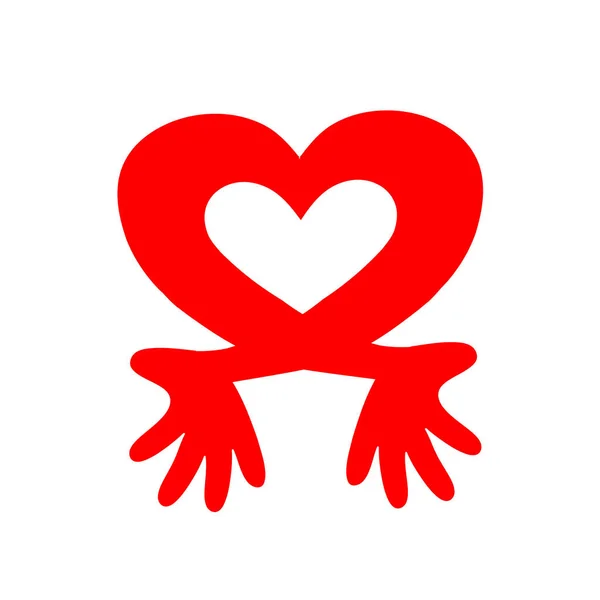 Hart icoon. Handen in de vorm van een hart hart vector logo mascotte. Vectorillustratie. — Stockvector