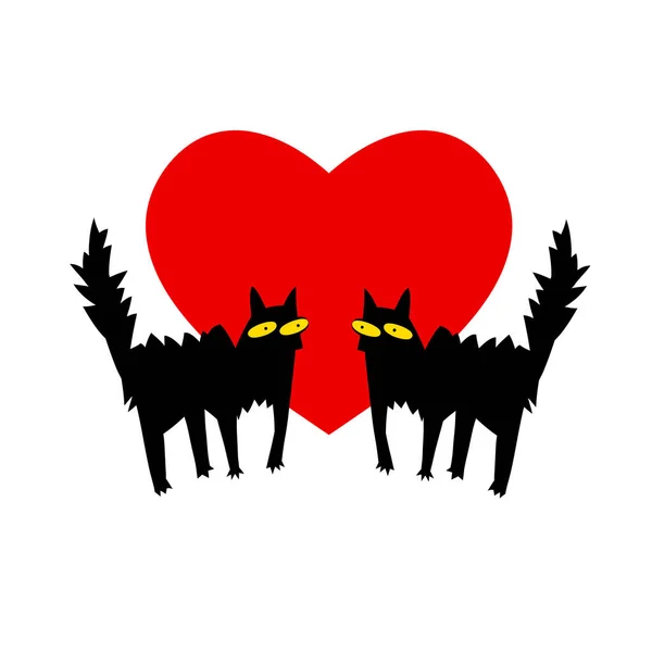 Silueta dvou koček se srdcem. Pozdrav na Valentýna. — Stockový vektor