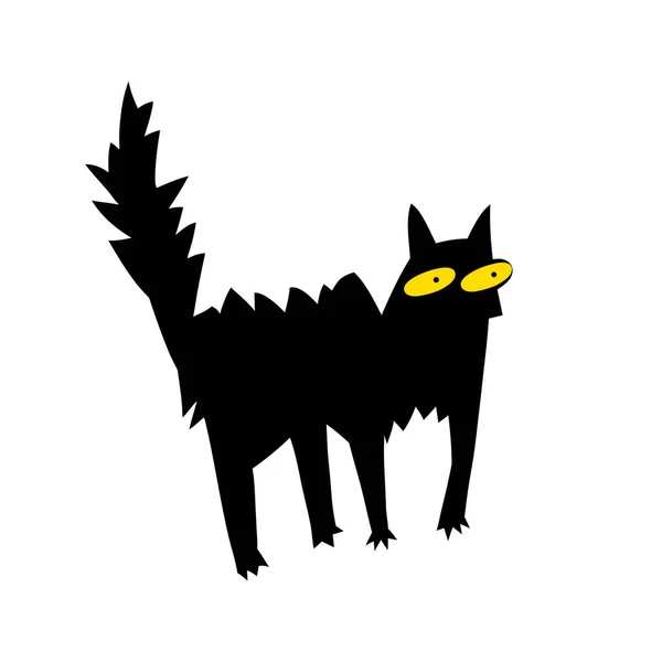 하얀 배경에 검은 고양이. 할로윈의 마녀 고양이 — 스톡 벡터