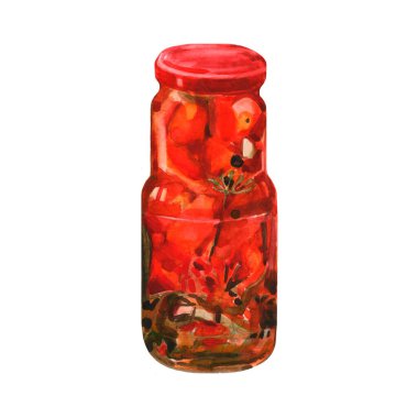 Beyaz arka planda izole edilmiş konserve sebzelerin elle çizilmiş suluboya çizimi