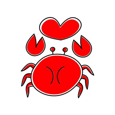 Beyaz arka planda kalbi olan bir Yengeç. Vektör illüstrasyonu.