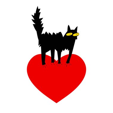 Kalbin üstünde giden bir kedi. Vektör illüstrasyonu