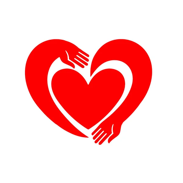 Manos Abrazando Corazón Rojo Con Amor Ilustrador Abrazando Símbolo Del —  Fotos de Stock