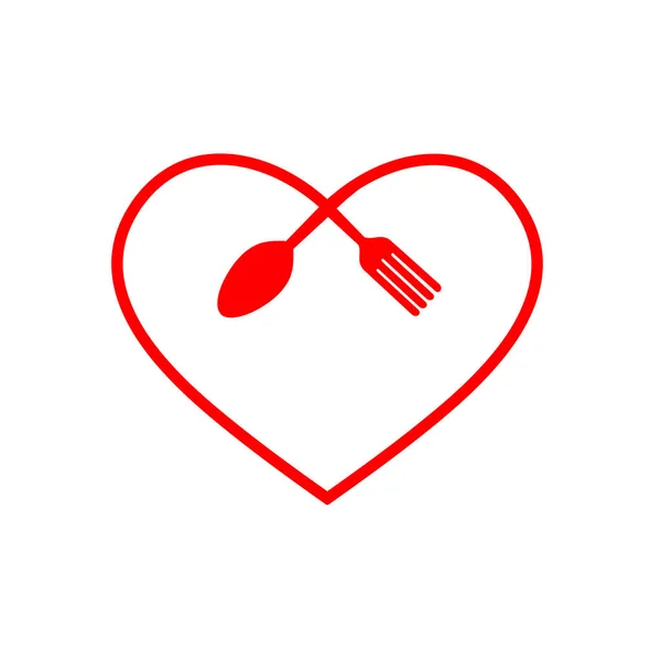 Kocham Jedzenie Nowoczesny Styl Logo Projektowania Łyżka Widelec Żywności Miłość — Zdjęcie stockowe
