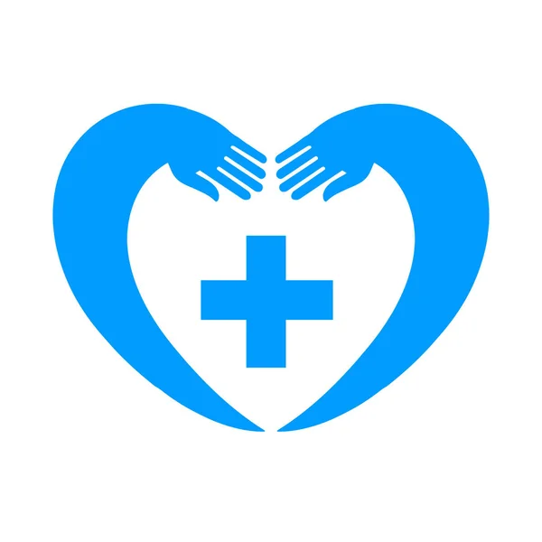用医学十字用蓝色双手塑造心脏 — 图库照片#