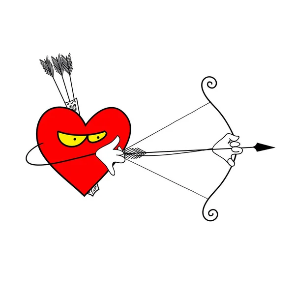 Red heart bow and arrow illustration. The bow and arrow are crossed. Putting a bow to shoot. This cute illustration design decorations for the festival of love on Valentine\'s Day.