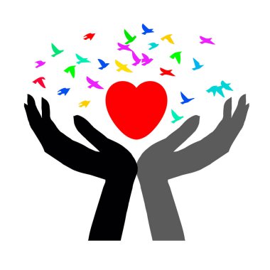 Siyah beyaz eller kuşları salıyor. Vektör illüstrasyonu