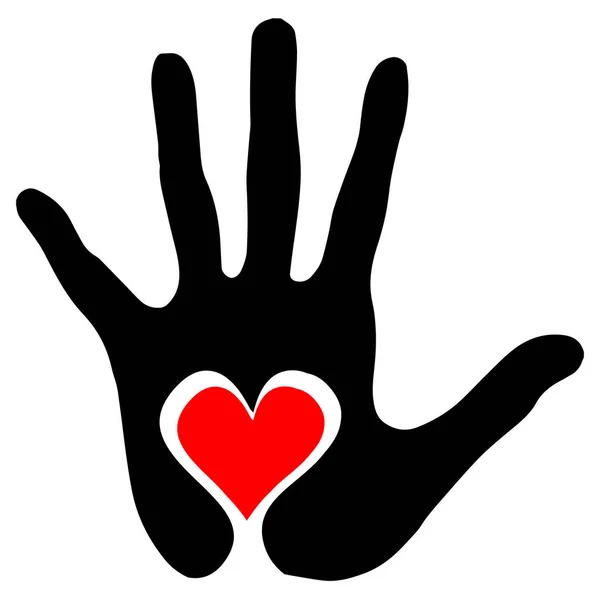 Avucundaki Kalp Resim Simgesi Logo Klipsi Sanatı Siyah Avuç Iziyle — Stok fotoğraf