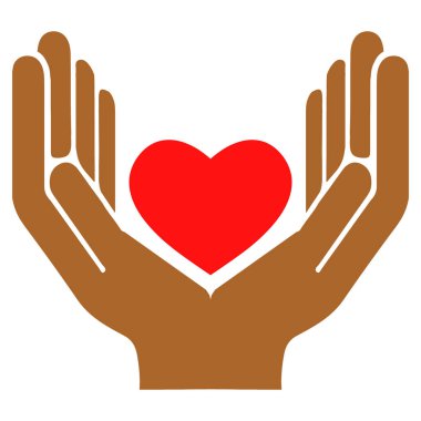 Beyaz arka planda kalpleri tutan ikon eller. Tıbbi ve tıbbi sembol. Logo sevgi verir. Sevgililer Günü logosu.