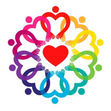 Sosyal ilişki, mutlu insanlar, eğitim okulu, vakıf topluluğu ve sağlık kliniği için çok renkli insan logosu grafiği