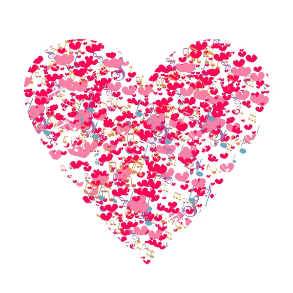Corazón Notas Corazones Feliz Día San Valentín Música Dibujos Animados — Archivo Imágenes Vectoriales