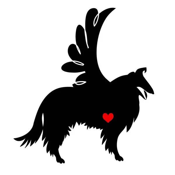 Vector Zwart Silhouet Van Een Collie Hond Geïsoleerd Met Hart — Stockvector