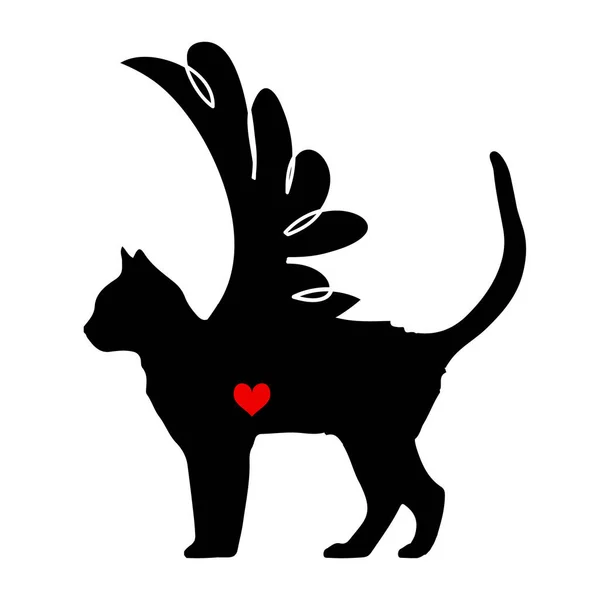 Schattig Graceful Kitten Icon Geïsoleerd Witte Achtergrond Liefde Concept Stick — Stockvector