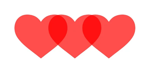 Trzy przezroczyste czerwone serca. Trzy czerwone serca na białym odizolowanym tle — Wektor stockowy