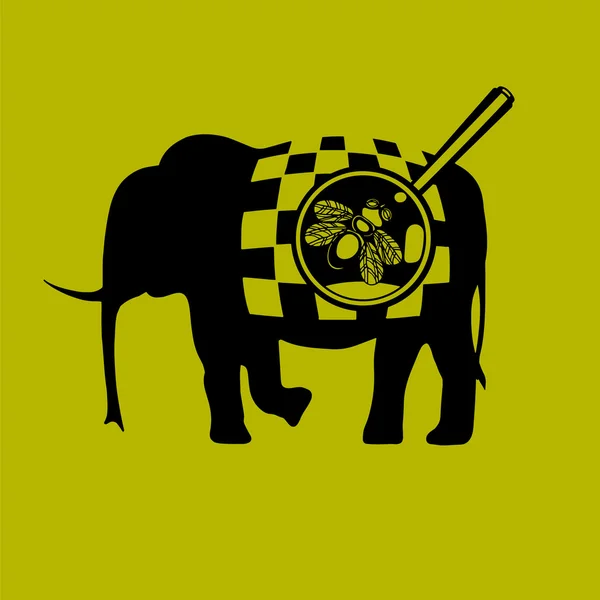 大象和一只苍蝇在黄色背景上 — 图库矢量图片