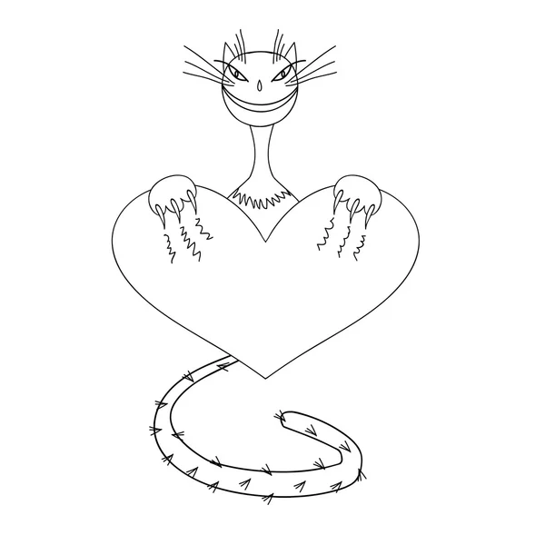 Kat met hart — Stockvector