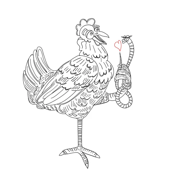 Κοτόπουλο και το σκουλήκι με καρδιά — Διανυσματικό Αρχείο