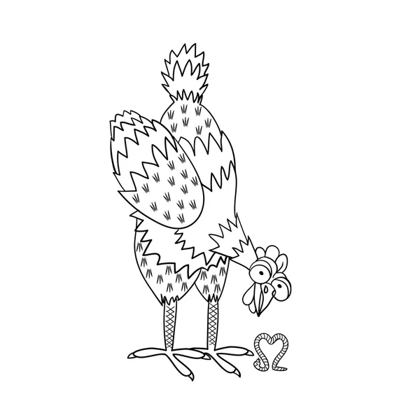 Pollo con gusano — Vector de stock