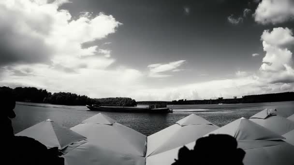 Boat on the river with cloudy sky — Stock Video