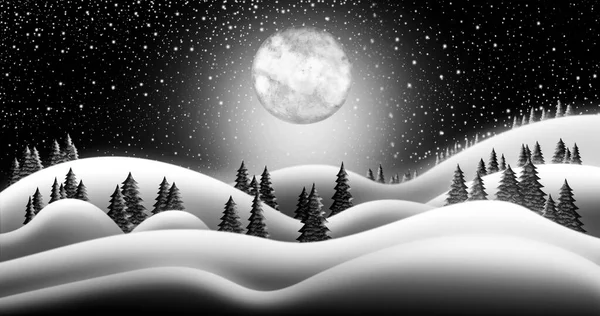 Christmas Night Snow Fields North Pole Full Moon Background Ілюстрація — стокове фото