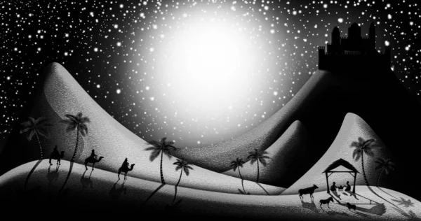 Weihnachtskrippe Der Heiligen Drei Könige Auf Dem Weg Zum Jesuskind — Stockfoto