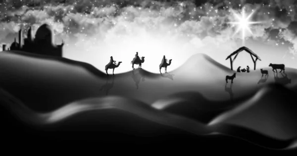 Vánoční Narození Scéna Tří Moudrých Mužů Magi Chystá Setkat Ježíškem — Stock fotografie