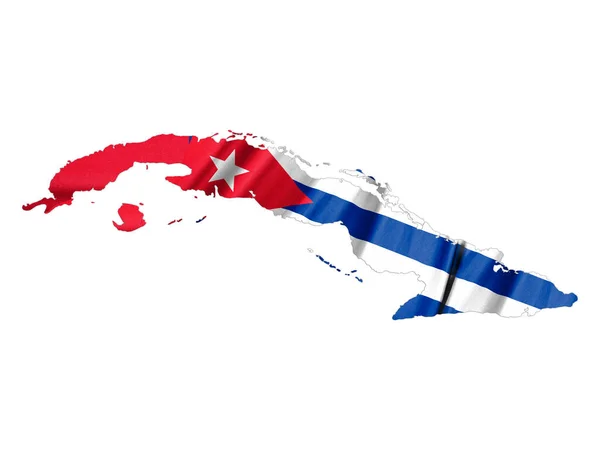 Carte Cubaine Avec Drapeau Cuba Isolé Sur Fond Blanc Illsutration — Photo