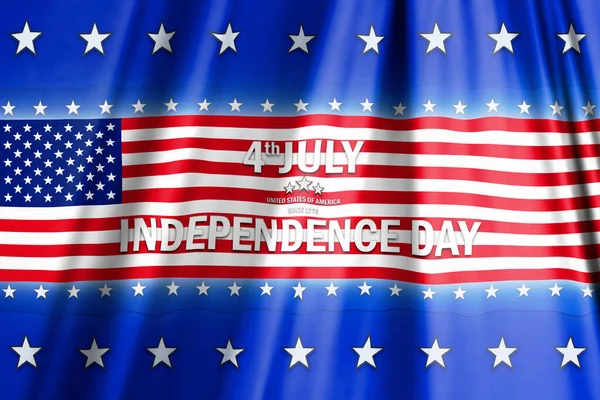 Július Függetlenség Napja Szöveg Jel Felett Amerikai Zászló Körül Csillagok — Stock Fotó