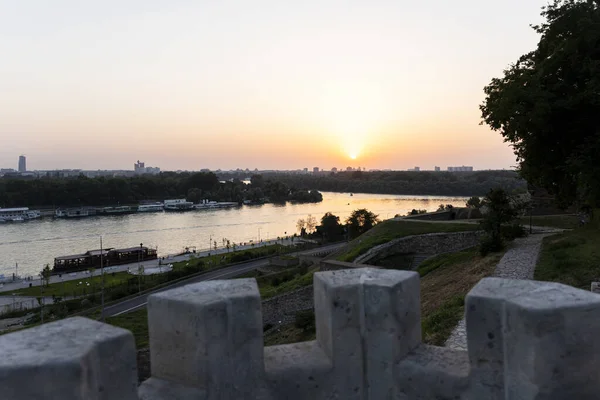 Belgrade Serbia July 2021 Sunset New Belgrade Sava River Viewed — Fotografia de Stock