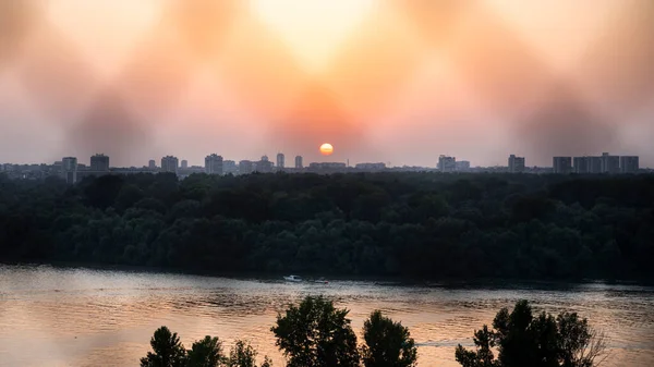 Belgrade Serbia July 2021 Sunset New Belgrade Viewed Trough Fence — Stockfoto