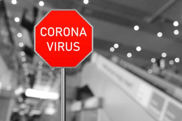 Állítsd Meg Koronavírust Coronavirus Stop Tábla Repülőtéren Utazási Korlátozások — Stock Fotó