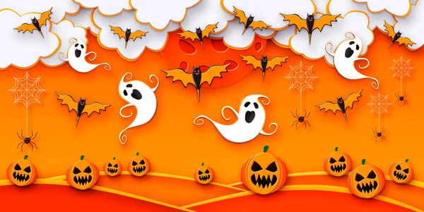 Buon Halloween Jack Lanterna Pipistrelli Fantasmi Ragni Nella Notte Spettrale — Foto Stock