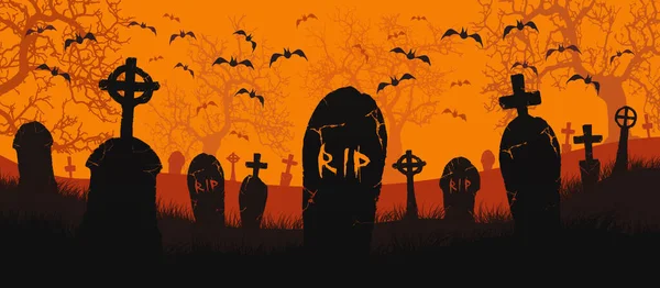 Joyeux Halloween Bannière Scène Halloween Cimetière Illustration — Photo