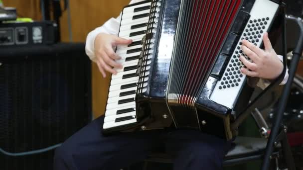 Étudiant Écolier Jouant Accordéon Instrument Musique Doigts Sur Les Touches — Video