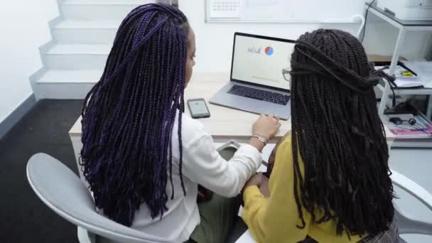 Dos Mujeres Afroamericanas Que Trabajan Oficina — Vídeos de Stock