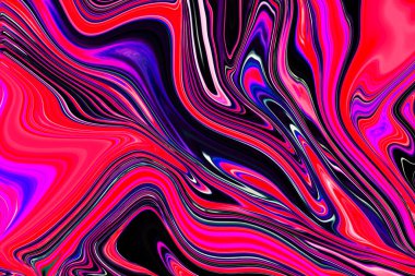 Modern renkli sıvı sanat arka planı. Dalga rengi Sıvı şekil. Siyah, pembe, kırmızı ve mor renkler. Soyut tasarım, Akış Arkaplanı.