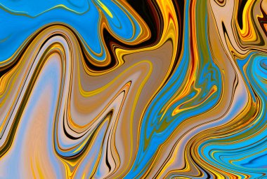 Modern renkli sıvı sanat arka planı. Dalga rengi Sıvı şekil. Mavi, Turuncu ve Kahverengi renkler. Soyut tasarım, Akış Arkaplanı.