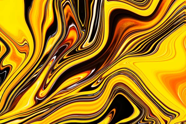 Сучасне Забарвлення Рідким Мистецтвом Хвильовий Колір Рідкий Колір Чорні Жовті — стокове фото