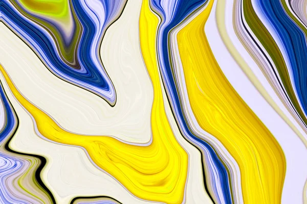 大理石のインクカラフルです。黄色と青の大理石のパターンテクスチャ抽象的な背景。背景や壁紙に使用できます。,フローインク — ストック写真
