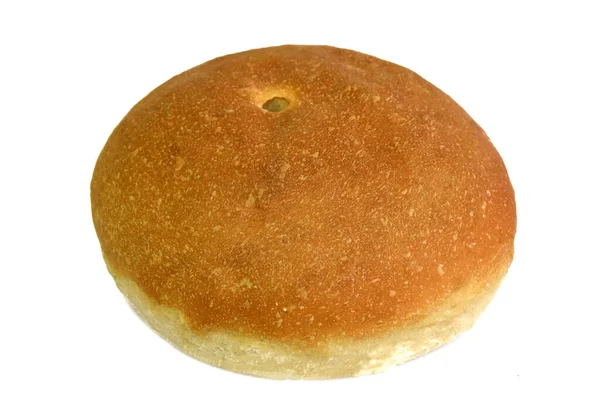 Круглый Белый Хлеб Отверстием Сверху Белом Фоне — стоковое фото
