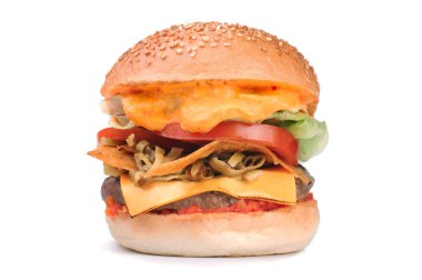Büyük lezzetli Meksika stili hamburger burger üzerine beyaz izole 