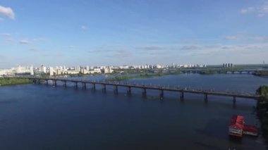 aerial view on Paton bridge and Dnepr river in Kiev, Ukraine