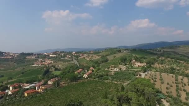 Aerial view of Greve in Chianti Tuscany valley Italy in summer — Stock Video