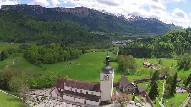 Aerial view on The Landscape of Gruyeres. Switzerland Royalty Free Stock Footage