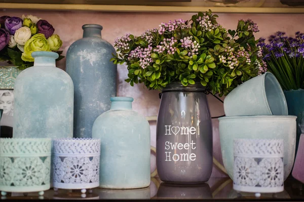 Vas dekoratif dekorasi rumah biru — Stok Foto