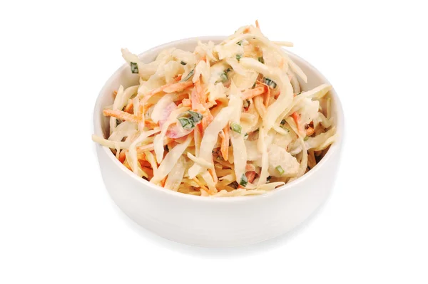 Side visning af skål fyldt med coleslaw isoleret på hvid baggrund . - Stock-foto