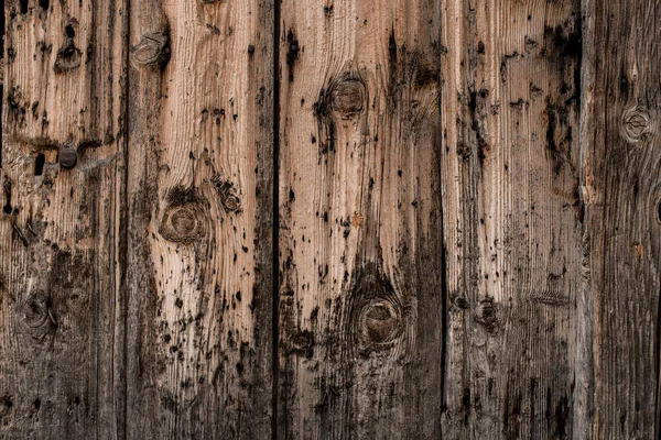 Close-up on dirty old wood planks of fence with chipped. — Stock Photo, Image