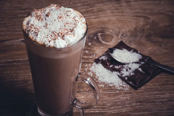 Hot chocolate in high glass — Stock Photo, Image